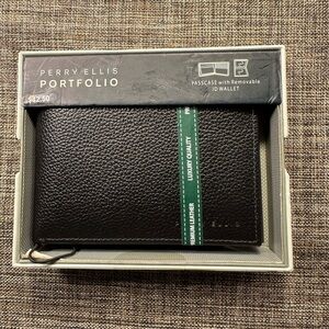 Perry Ellis Portfolio Men's Genuine Leather Passcase ID Wallet Black NWT